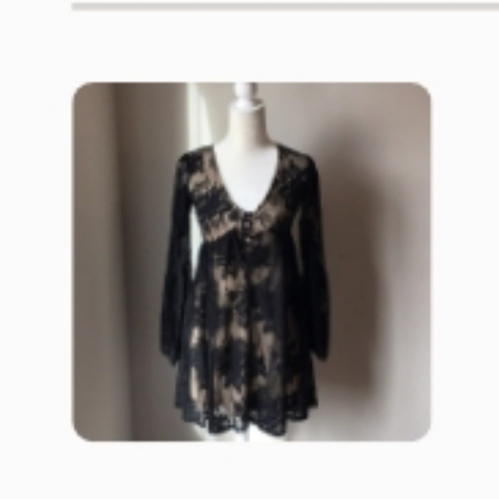 Black lace bell sleeve dress